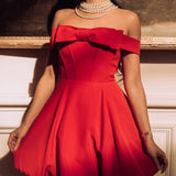 Punane Õlgadeta Mini Kleit Sõlmega