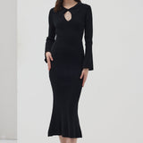 Solid Knit Hollow Maxi Dress