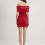 Ruby Off-Shoulder Mini Kleid aus Slinky und Mesh