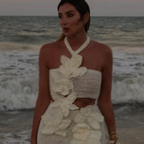 Kootud Lilled Mini Kleit Õhukeses Valges/Mustas