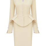 Klassikaline Peplum Jakk ja Lõhiku Midi Seelik Komplekt