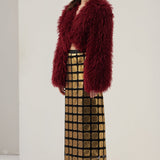 Burgundia värvi kunstkarusnahast jakk