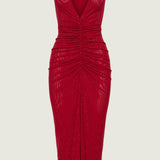 Diamante ruched midi kleit punases