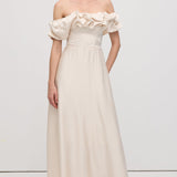 Volangidega Satään Midi Kleit Avatud Õlgadega