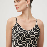 Must Valge Geomeetrilise Prindiga Midi Kleid