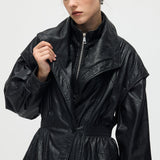 Vöödiga Lõikega Nahktagi Mustas