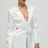 Faux-pärli lilleline bleiser ja pükste komplekt