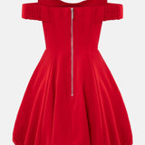 Punane Õlgadeta Mini Kleit Sõlmega