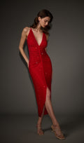 Diamante ruched midi kleit punases
