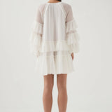 White Ruffled Tiered Puff-Sleeve Mini Dress