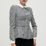 Peplum Tweed Ülemine ja Võrgusilm Midi Seelik Komplekt