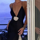 V-kaelusega Halter Midi Kleid