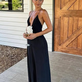 V-kaelusega Halter Midi Kleid
