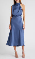 Asümmeetriline satiinist midi kleit Daisy Blue