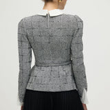 Peplum Tweed Ülemine ja Võrgusilm Midi Seelik Komplekt