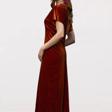 Vask Kallutatud Samet Maxi Kleit