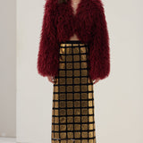 Burgundia värvi kunstkarusnahast jakk