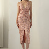 Diamante Riided Midi Kleit Roosa