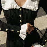 Kootud Rüüf Midi Kleid - Must