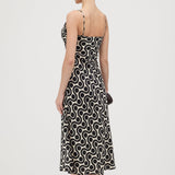 Must Valge Geomeetrilise Prindiga Midi Kleid