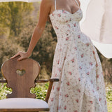 Veniv Puuvilla Midi Kleit Valge Lill