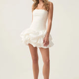 Valge Lühikeste Varrukatega Puhvis Hem Mini Kleit