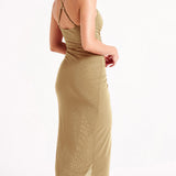 Diamante ruched midi kleit - šampanja