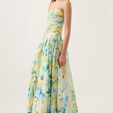 Varrukateta Rikkalik Drapeeritud Maxi Kleit Avatud Seljaga