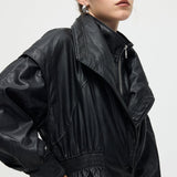 Vöödiga Lõikega Nahktagi Mustas