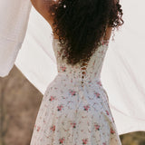 Veniv Puuvilla Midi Kleit Valge Lill