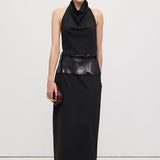 Cowl Neck Open Back Maxi Dress with Cardigan