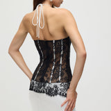 Satiinist ja pitsist korsett midi kleit valges