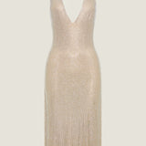 Nude Diamante Halter Midi Dress