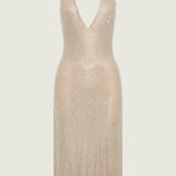 Diamante Halter Midi Kleid - Nude