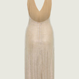 Nude Diamante Halter Midi Dress