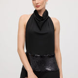 Cowl Neck Open Back Maxi Dress with Cardigan