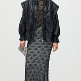 Vöödiga Lõikega Nahktagi Mustas