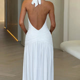 Classic Plunge Halter Split Maxi Dress