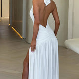 Classic Plunge Halter Split Maxi Dress