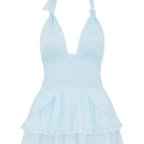 Cotton Ruffled Halter Mini Dress