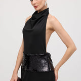 Cowl Neck Open Back Maxi Dress with Cardigan