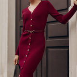 Punane Kootud Midi Kleid