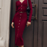 Punane Kootud Midi Kleid