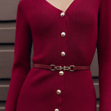 Punane Kootud Midi Kleid