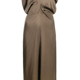 Löönud Vööga Satiin Midi Kleid - Kohvi