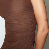 Kogutud Tülli Midi Kleid Brownis