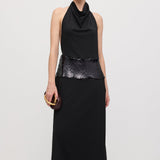 Cowl Neck Open Back Maxi Dress with Cardigan