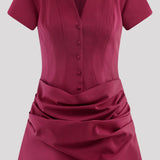 Punane puuvillane mini kleit kaelusega