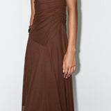 Kogutud Tülli Midi Kleid Brownis