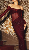 Diamante Off-Shoulder Maxi Dress